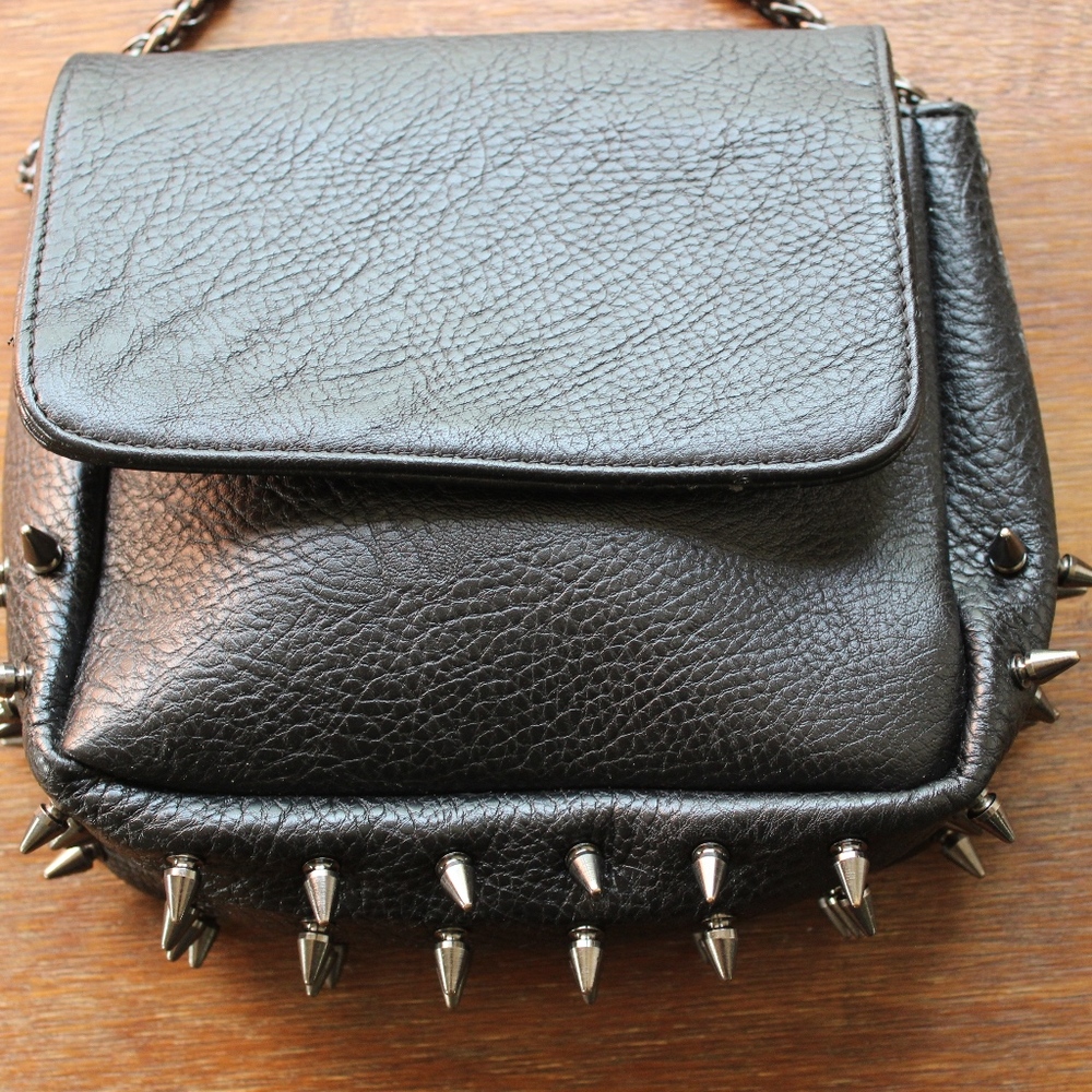 Deena & Ozzy Black Leather Studded Leather Handbag